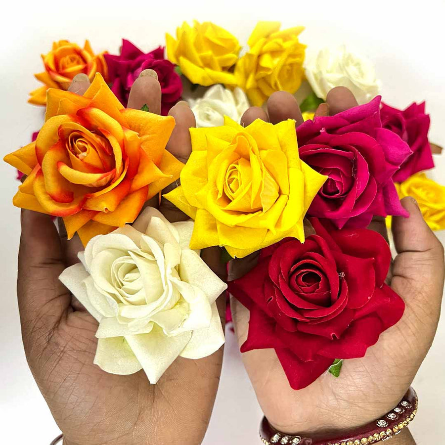Multi Color Artificial Rose Flower Set Of 6 | Multi Color Flower | Flower Set of 6 | Adikala Craft Store | Craft Store | Art Craft | Decoration | Festivals | Adikala | Shadi  | Wedding | wooden Color Flower | Rose Flower | Yellow Artificial Flower | Pink Artificial Flower | White color Flower | Orange Flower