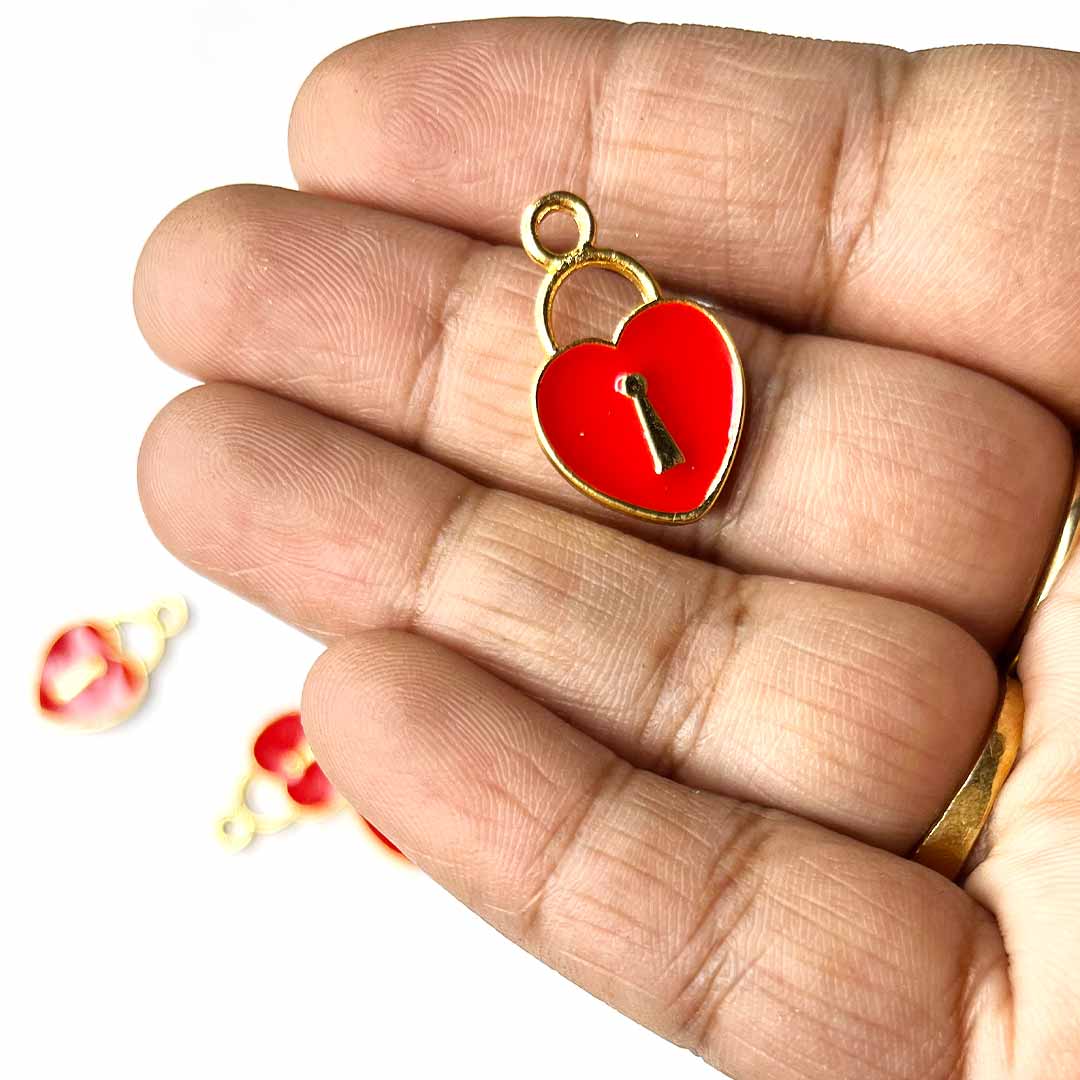 Red Color Heart Metal Charms Set Of 6