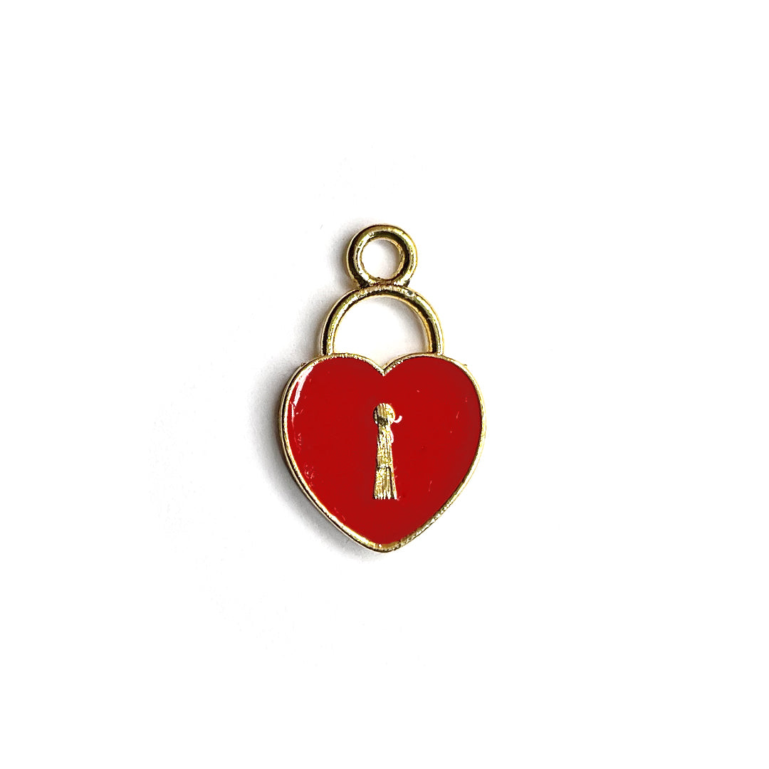 Red Color Heart Metal Charms Set Of 6