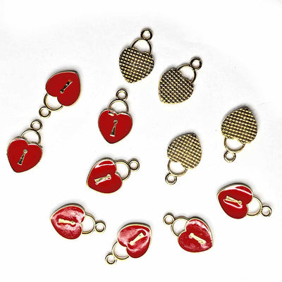 Red Color Heart Metal Charms Set Of 6