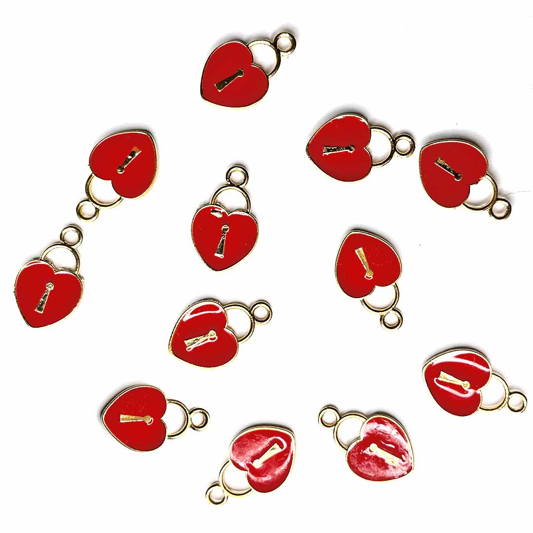 Red Color Heart Metal Charms Set Of 6
