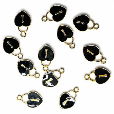 Black Color Heart Metal Charms Set Of 6