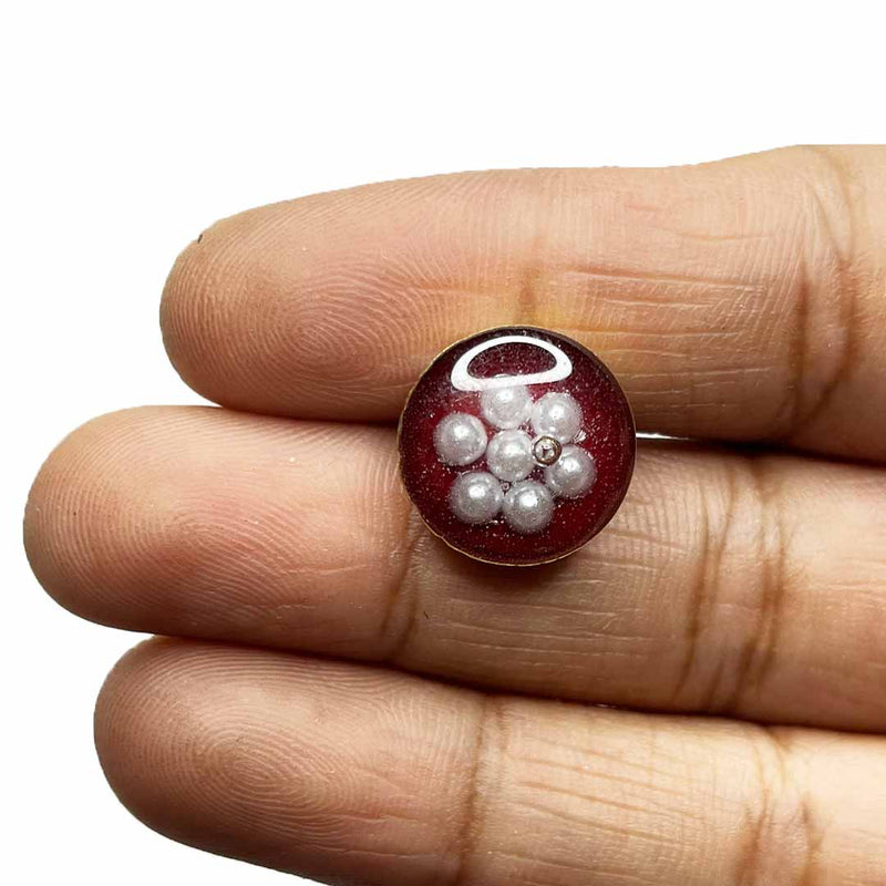 Dark Maroon Color With White Beads Flower Round Shape Fancy Buttons Set Of 10 | Dark Maroon Color Button | Maroon Button |  Decoration | Fancy Button | Adikala Craft Store | Adikala 