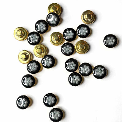 Black Color With White Beads Flower Round Shape Fancy Buttons Set Of 10 | Button | Round Shape | White Beads Flower | Black Fancy Buttons | Decoration | Jewellery Making | Fashion | Art Craft | Adikala Craft Store