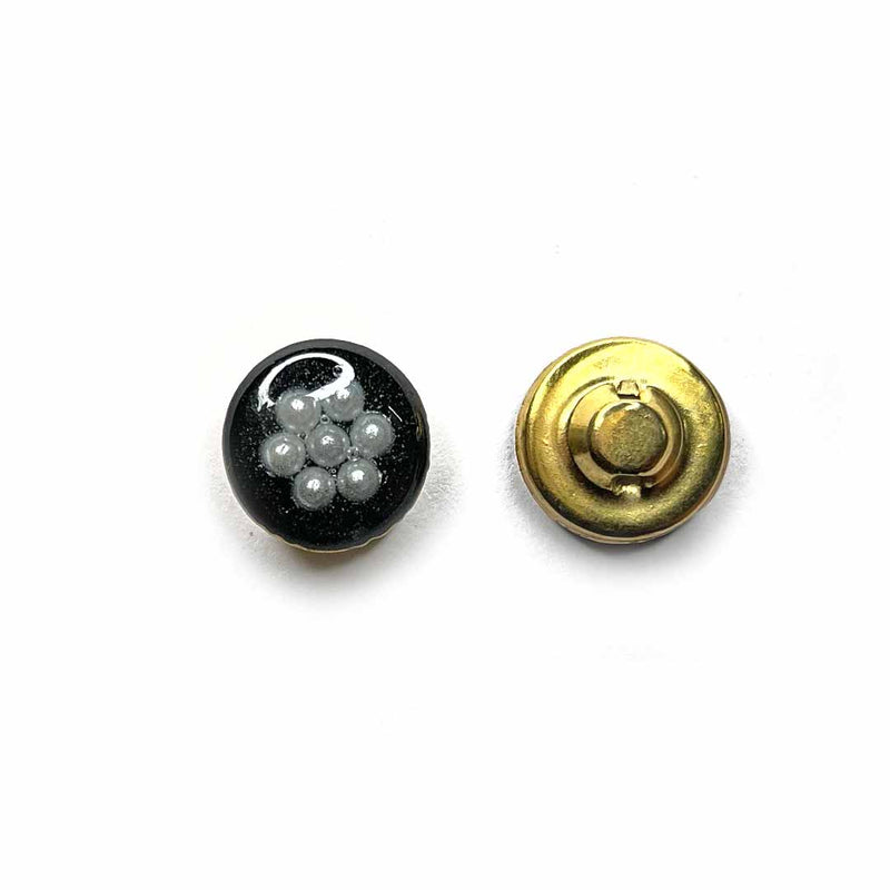 Black Color With White Beads Flower Round Shape Fancy Buttons Set Of 10 | Button | Round Shape | White Beads Flower | Black Fancy Buttons | Decoration | Jewellery Making | Fashion | Art Craft | Adikala Craft Store