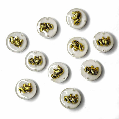 White Color Round Shape Acrylic Button With Metal Elephant Set Of 10 | White Color Round Shape Acrylic Button | Metal Elephant Set Of 10 | Decoration | Jewellery Making | Project | Art Craft | Adikala Craft Store | Adikala | Elephant shape Button