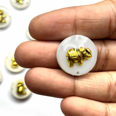 White Color Round Shape Acrylic Button With Metal Elephant Set Of 10 |  White Color Round Shape Acrylic Button |  Metal Elephant Set Of 10 |  Decoration | Jewellery Making | Project | Art Craft | Adikala Craft Store | Adikala 