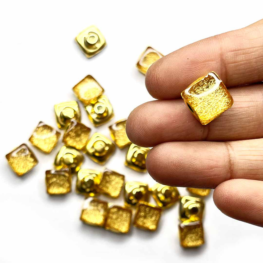 Golden Color Square Shape Fancy Buttons Set Of 10 | Golden Color Square Button | Square Shape Button | Fancy Button | Decoration | Jewellery Making | Art Craft | Adikala Craft | Adikala