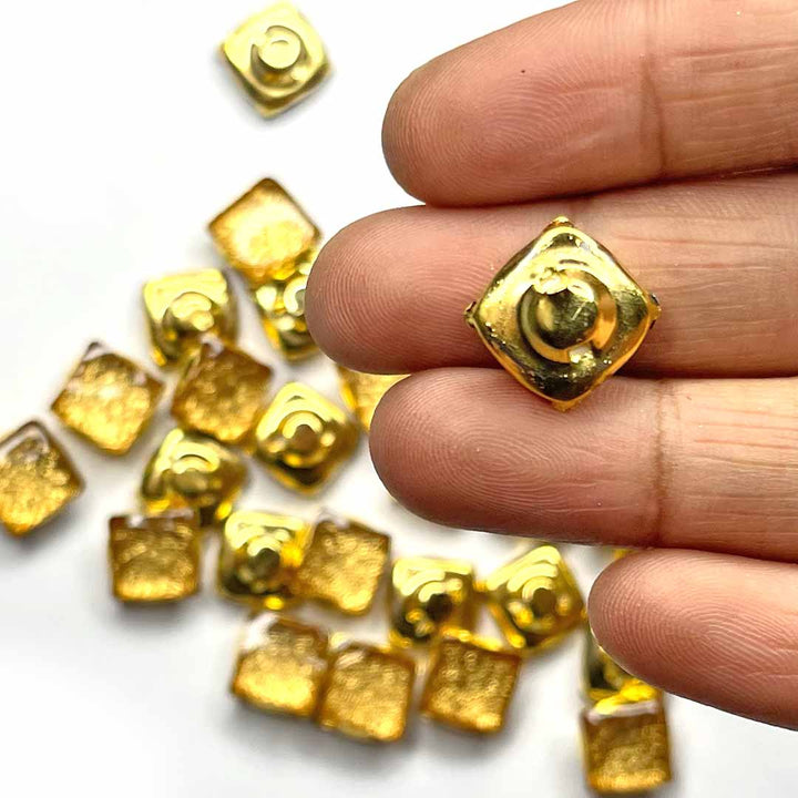 Golden Color Square Shape Fancy Buttons Set Of 10 | Golden Color Square Button | Square Shape Button | Fancy Button | Decoration | Jewellery Making | Art Craft | Adikala Craft | Adikala