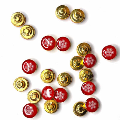 Red Color With White Beads Flower Round Shape Fancy Button | Red Color | White Beads Flower Round Shape Fancy Buttons | Set Of 10 | Jewellery | fancy Buttons | Decoration | Art Craft | Adikala Craft Store 