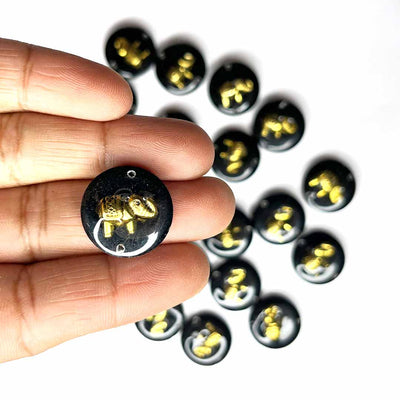 Black Color Round Shape Acrylic Button With Metal Elephant Set Of 10 | Black Color Round Shape Acrylic Button |  Metal Elephant Set Of 10  |  Round Shape Acrylic Button |  Decoration | Jewellery | Home Decoration |  Art Craft | Adikala Craft store 