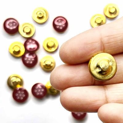 Dark Maroon Color With White Beads Flower Round Shape Fancy Buttons Set Of 10