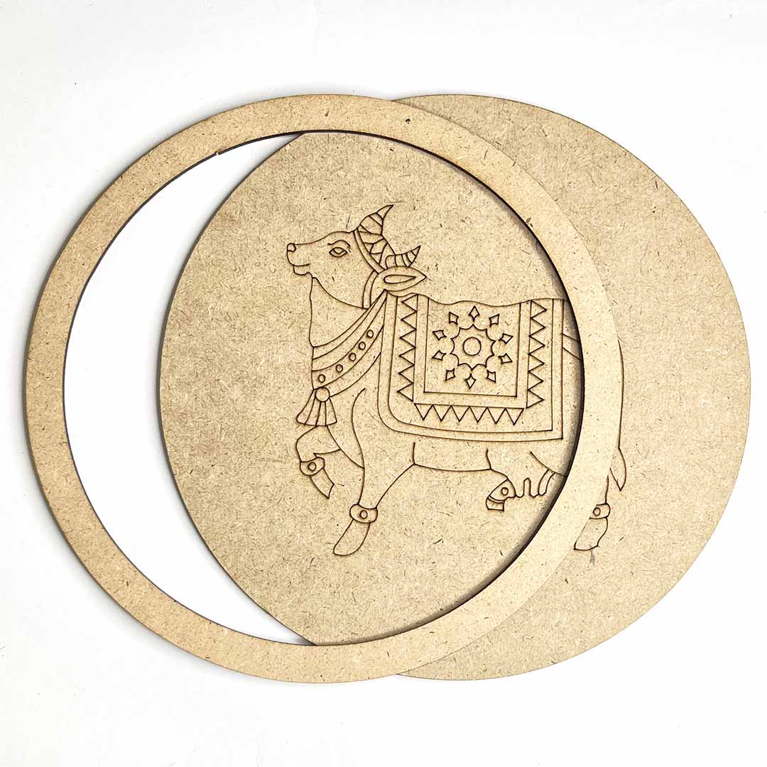 Pichwai Cow Design Engraved Wall Plate Base With Frame Set Of 6 | Pichwai Cow Design Engraved Wall Plate | Pichwai Cow | Engraved Wall Plates | Adiklala Craft Store | Art Craft | Art | Design | Engraved | Collection | Project