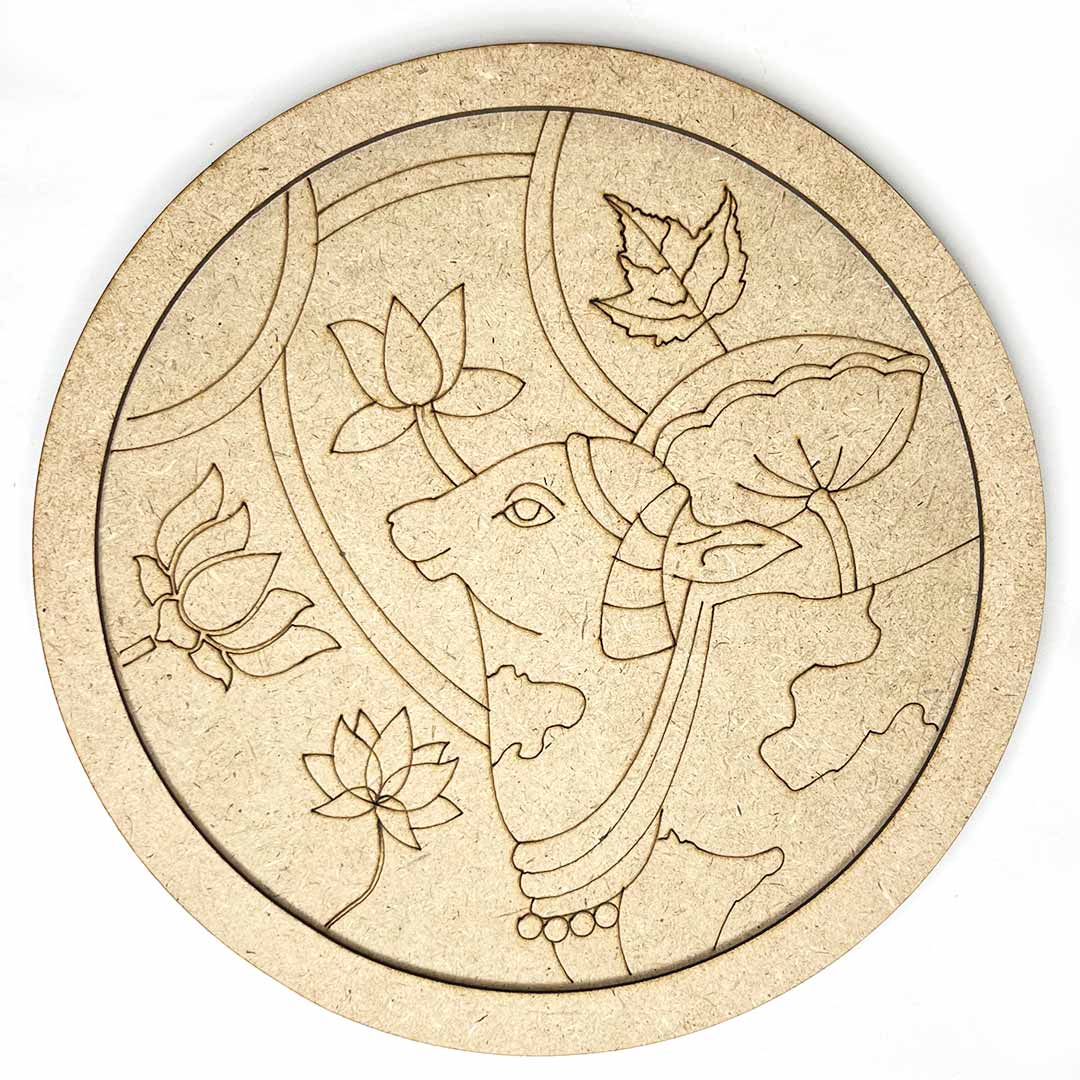 Cow With Lotus Engraved Design Wall Plate Base With Frame |  Cow |  Lotus Engraved Design | Cow  Engraved Design | Frame | Design  Decoration | Indian Art | Wall Art | Engraved Design | Cutouts |  Art | Art Craft | Adikala Craft Store 