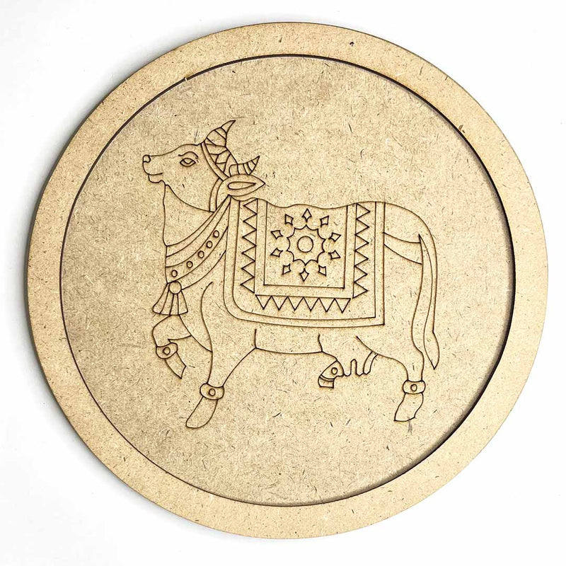 Pichwai Cow Design Engraved Wall Plate Base With Frame Set Of 6 | Pichwai Cow Design Engraved Wall Plate | Pichwai Cow |  Engraved Wall Plates | Adiklala Craft Store | Art Craft | Art | Design | Engraved | Collection | Project