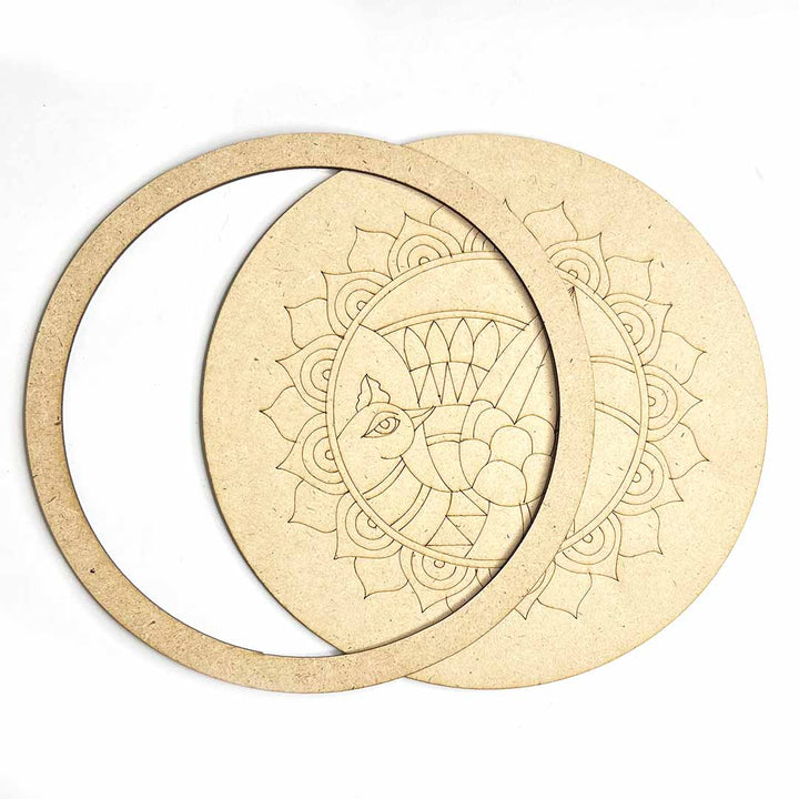 Peacock & Mandala Engraved Design Wall Plate Base With Frame Set Of 6 | Mandala Engraved Design Wall Plate | Frame Set Of 6 | Adiklala Craft Store | Art Craft | Art | Design | Engraved | Collection | Project | Home decoration