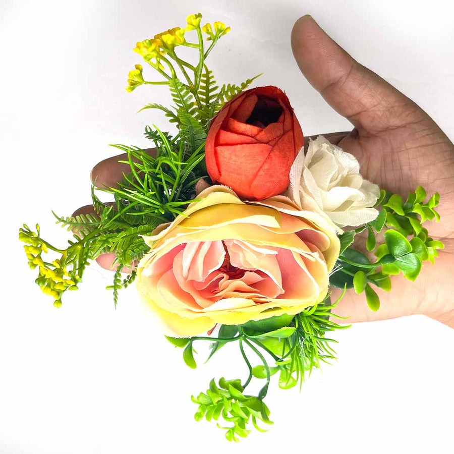 Light Yellow Rose Rust & Cream Peony Artificial Flower Bunch Set of 2 | Light Yellow Color Flower | Yellow Rose Rust Flower | Cream Peony Artificial Flower | Flower Bunch Set of 2 | Adikala Craft Store | Craft Store | Art Craft | Decoration | Festivals | Adikala | Shadi  | Wedding | wooden Color Flower | Rose Flower 
