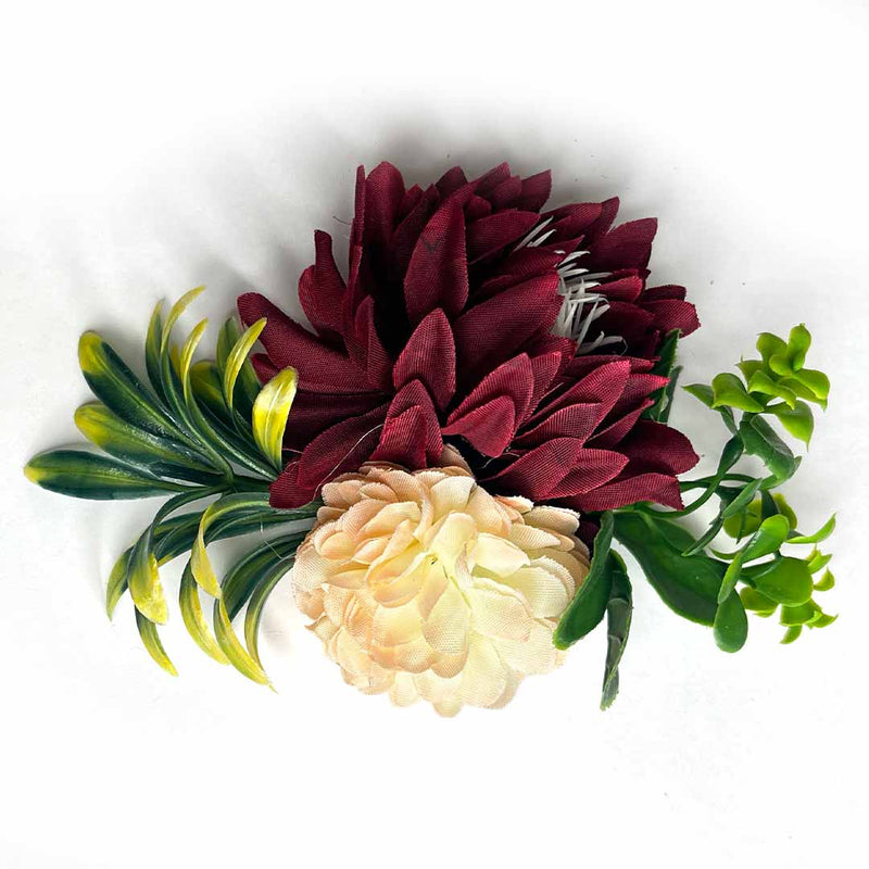 Maroon & Cream Color Artificial Flower Bunch Set of 2 | Cream Color Artificial Flower | Maroon Color Artificial Flower | Adikala Craft Store | Craft Store | Art Craft | Decoration | Festivals | Adikala | Shadi | Wedding | wooden Color Flower | Rose Flower