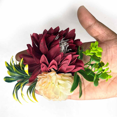Maroon & Cream Color Artificial Flower Bunch Set of 2 | Cream Color Artificial Flower | Maroon Color Artificial Flower | Adikala Craft Store | Craft Store | Art Craft | Decoration | Festivals | Adikala | Shadi  | Wedding | wooden Color Flower | Rose Flower