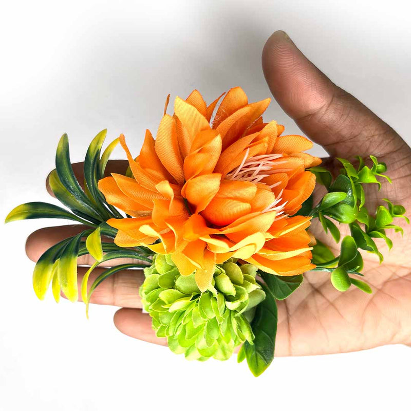 Orange & Green Color Artificial Flower Bunch Set of 2 | Green Color Artificial Flower | Flower Bunch Set of 2 | Orange Artificial Flower | Adikala Craft Store | Craft Store | Art Craft | Decoration | Festivals | Adikala | Shadi  | Wedding | wooden Color Flower | Rose Flower