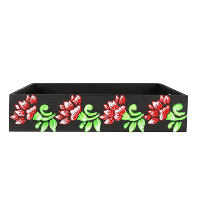 Black Square Tray With Floral Design