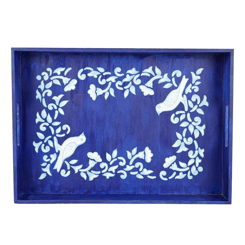 Blue Tray With Birds And Floral Design
