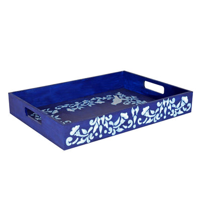 Blue Tray With Birds And Floral