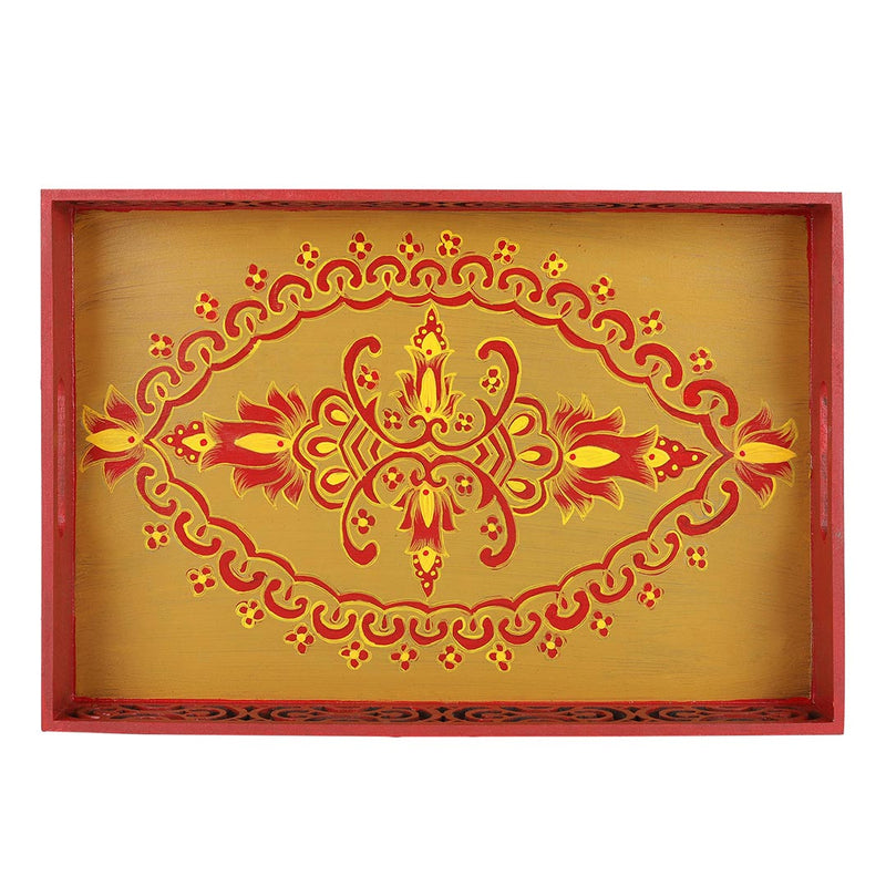 Golden And Maroon Traditional Art Tray
