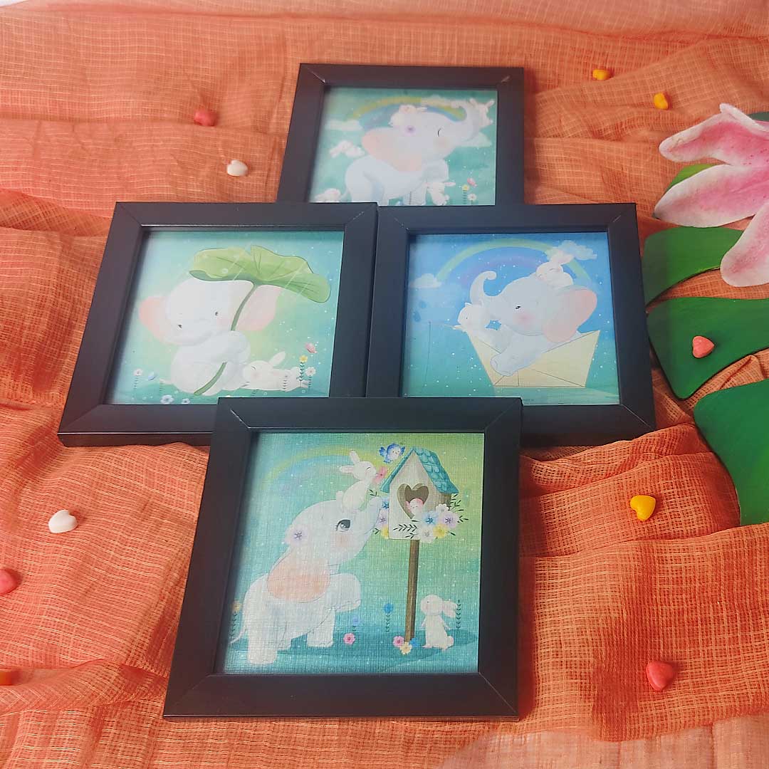 Pastel Shades Cute Elephant Coaster Set Of 4