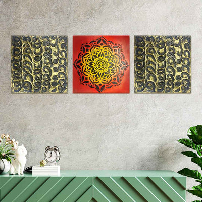 Black & Gold - Red & Yellow Vintage Style Wall Art Set Of 3 | ball paimting