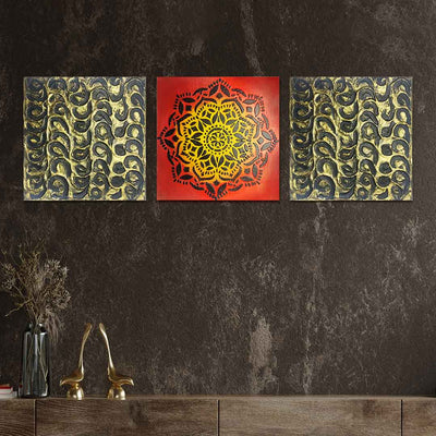 Black & Gold - Red & Yellow Vintage Style Wall Art Set Of 3 | ball paimting
