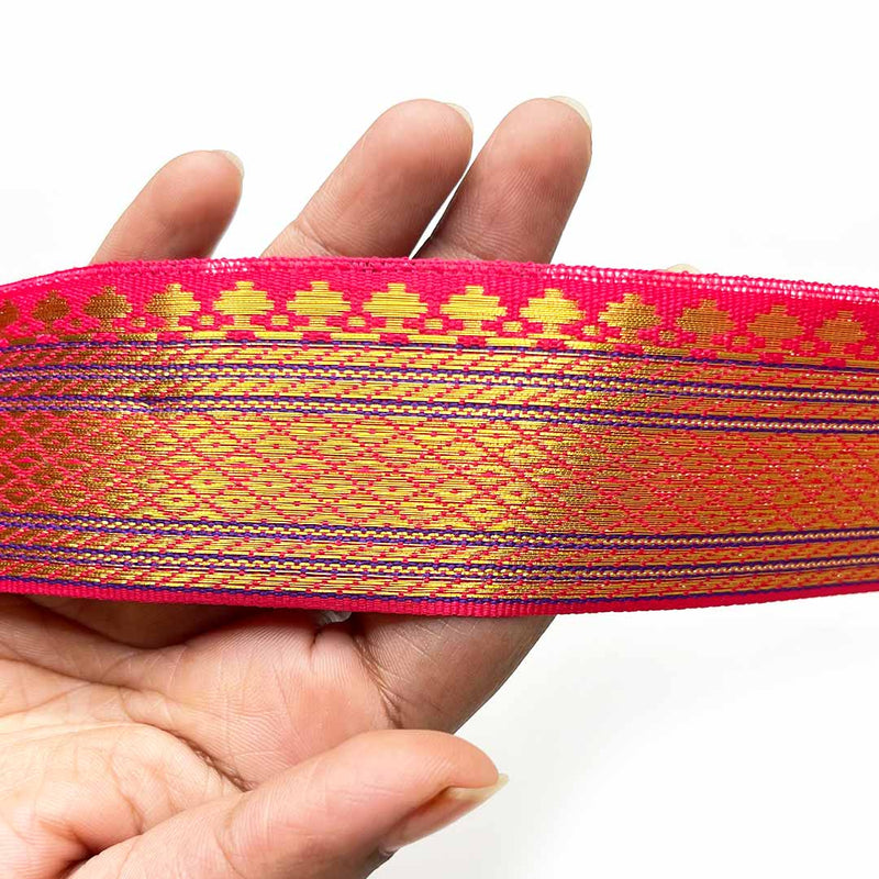 Pink & Golden Zari Color Weaving Border- ( 5mtr ) | Golden Zari  | Pink Zari Lace | Borders | Adikala Craft Store | Art Craft | Decoration | Laces Collection | Border Collection | Craft Making