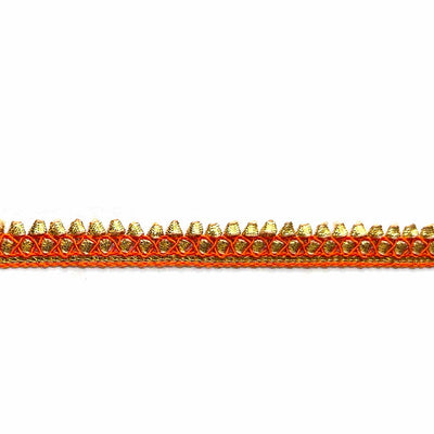 Orange & Golden Zari Gota Lace & Border - ( 9mtr ) | Orange & Golden Zari Gota Lace | Zari Gota Lace & Border | Zari | Silk Thread | Resham | Adikala Craft Store | Art Craft | Decoration | Laces Collection | Border Collection | Craft Making
