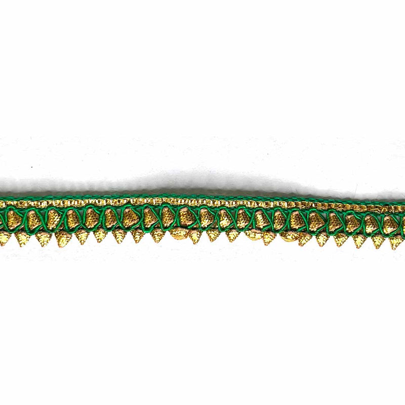 Green & Golden Zari Gota Lace & Border - ( 9mtr ) | Green & Golden Zari Gota Lace | Zari Gota Lace & Border | Zari | Resham | Silk Thread | Adikala Craft Store | Art Craft | Decoration | Laces Collection | Border Collection | Craft Making