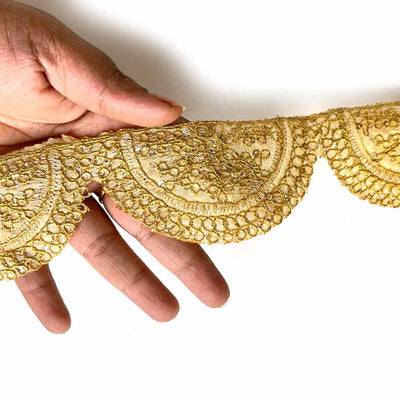 Golden With Zari Work Semi Circle Lace & Border ( 9mtr ) | Zari Work Semi Circle Lace | Borders | Adikala Craft Store | Art Craft | Decoration | Laces Collection | Border Collection | Craft Making