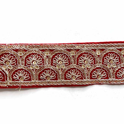 Red Velvet With Golden Zari Embroidered | Golden Zari Embroidered Border- ( 9mtr, Design_1 ) | Border | Red Velvet Zari Borders | Adikala Craft Store | Art Craft | Decoration | Laces Collection | Border Collection | Craft Making