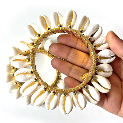 Golden Color Kaudi Shells Bangle/Ring | Wedding Decoration | Traditional Art | Dress Making | DIY | Jawellry Making Material