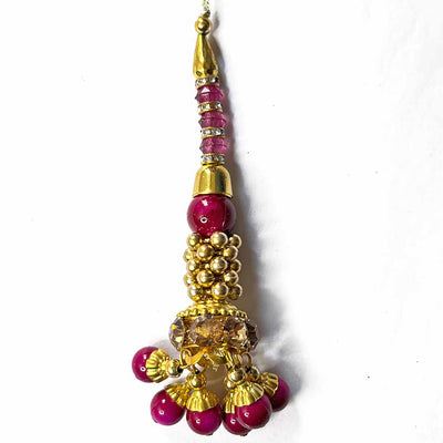 Rani Pink Color Glass Beads | Jarkan Work | Beads | Cones With Latkan | Latkan Hanging Tassels | Set Of 2 | Zari | Art Craft | Decoration Craft | indian Home | Decoration | Project Making | online Art | Design | Beautiful | Adikala | Adikala Craft Store