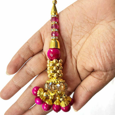 Rani Pink Color Glass Beads | Jarkan Work  | Beads | Cones With Latkan | Latkan Hanging Tassels | Set Of 2 | Zari | Art Craft | Decoration Craft | indian Home | Decoration | Project Making | online Art | Design | Beautiful | Adikala | Adikala Craft Store