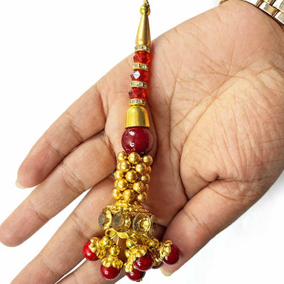 Maroon  Color Glass Beads | Jarkan Work | Beads | Cones With Latkan | Latkan Hanging Tassels | Set Of 2 | Zari | Art Craft | Decoration Craft | indian Home | Decoration | Project Making | online Art | Design | Beautiful | Adikala | Adikala Craft Store