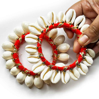 Red Color Kaudi Shells Bangle/Ring | Wedding Decoration | Traditional Art | Dress Making | DIY | Jawellry Making Material