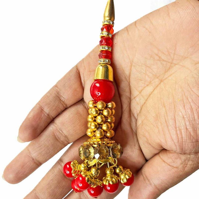 Red Color Glass Beads | Jarkan Work | Beads | Cones With Latkan | Latkan Hanging Tassels | Set Of 2 | Zari | Art Craft | Decoration Craft | indian Home | Decoration | Project Making | online Art | Design | Beautiful | Adikala | Adikala Craft Store