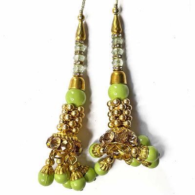 Light Green Color Glass Beads | Jarkan Work | Beads | Cones With Latkan | Latkan Hanging Tassels | Set Of 2 | Zari | Art Craft | Decoration Craft | indian Home | Decoration | Project Making | online Art | Design | Beautiful | Adikala | Adikala Craft Store