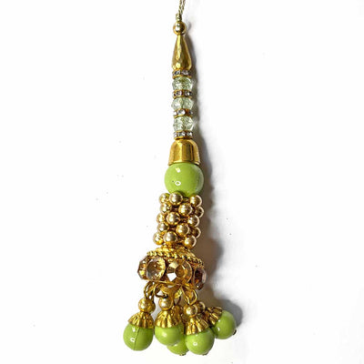 Light Green Color Glass Beads | Jarkan Work | Beads | Cones With Latkan | Latkan Hanging Tassels | Set Of 2 | Zari | Art Craft | Decoration Craft | indian Home | Decoration | Project Making | online Art | Design | Beautiful | Adikala | Adikala Craft Store