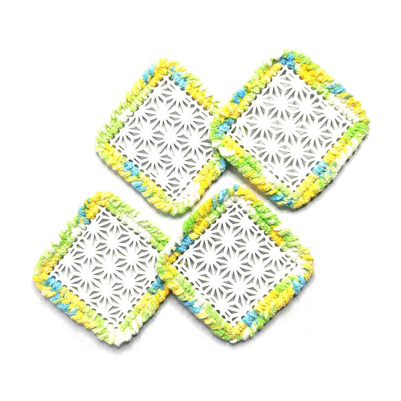 Multicolour Soft Yarn Hand Weaved Square Acrylic Coaster Set Of 4