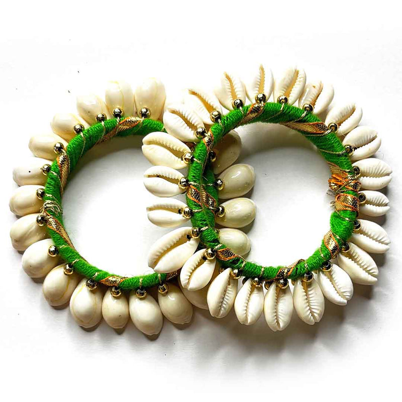 Green Color Kaudi Shells Bangle/Ring | Wedding Decoration | Traditional Art | Dress Making | DIY | Jawellry Making Material