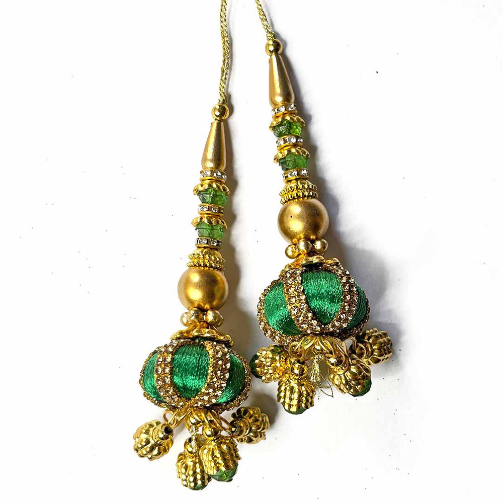 Green Silk | Silk Thread Ethnic Work | Ethnic Work Latkan | Hanging Set Of 2 | Art Craft | Decoration Craft | indian Home | Decoration | Project Making | online Art | Design | Beautiful | Adikala | Adikala Craft Store