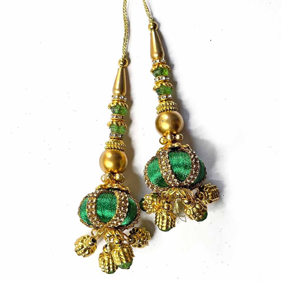 Green Silk | Silk Thread Ethnic Work | Ethnic Work Latkan | Hanging Set Of 2 | Art Craft | Decoration Craft | indian Home | Decoration | Project Making | online Art | Design | Beautiful | Adikala | Adikala Craft Store