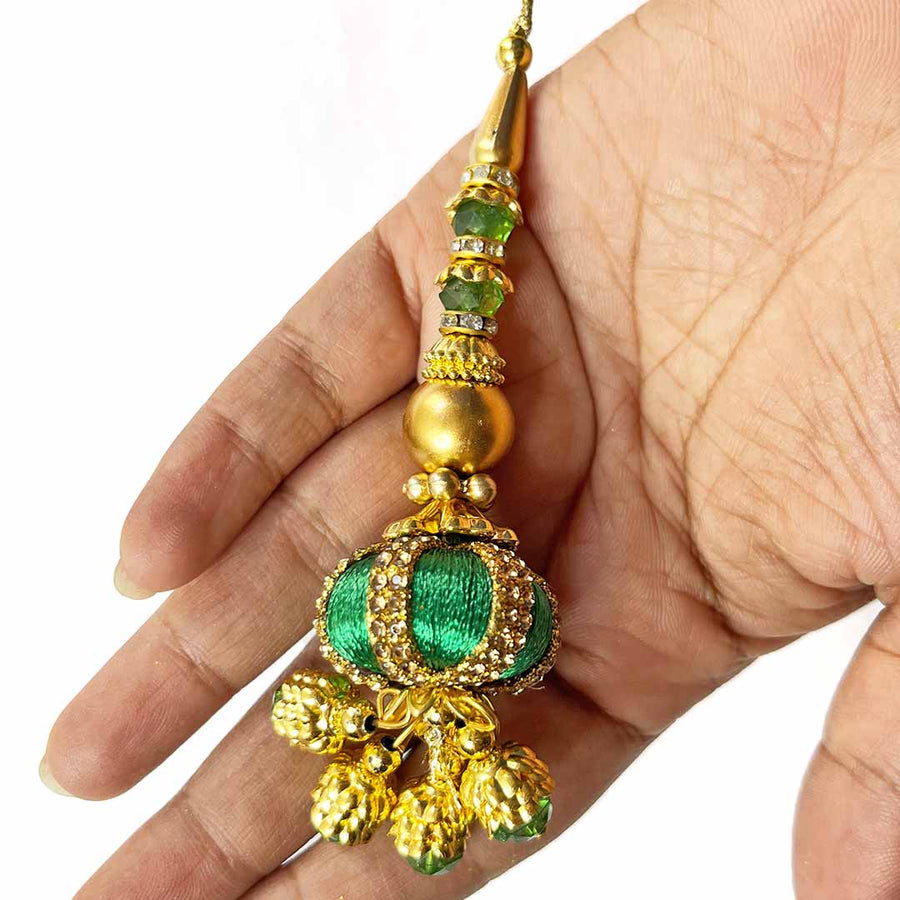 Green Silk |  Silk Thread Ethnic Work | Ethnic Work Latkan | Hanging Set Of 2 | Art Craft | Decoration Craft | indian Home | Decoration | Project Making | online Art  | Design | Beautiful | Adikala | Adikala Craft Store