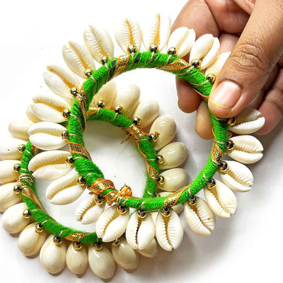 Green Color Kaudi Shells Bangle/Ring | Wedding Decoration | Traditional Art | Dress Making | DIY | Jawellry Making Material